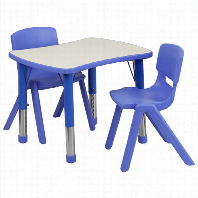 Flash Furniture Curved Rectangular Plastic Activity Table Set With 2 School Stack Chairs In Blue