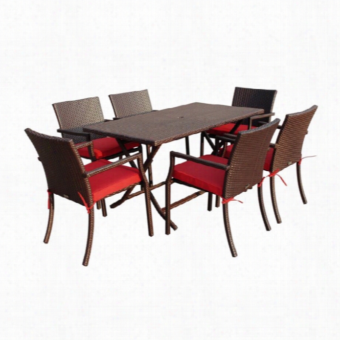 Jeco 7 Piecewicker Bufeft Table Set In Red