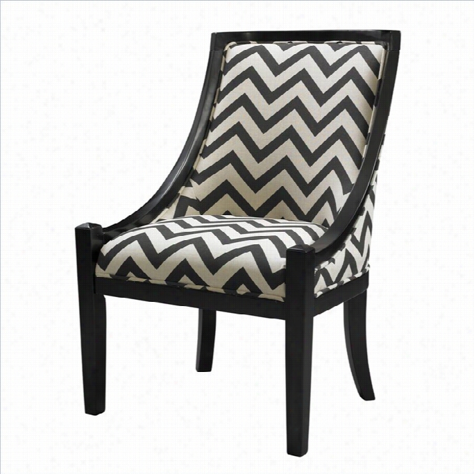 Linon Ccarnegie Fabirc Slipper Swayback Chair In Black Chevron