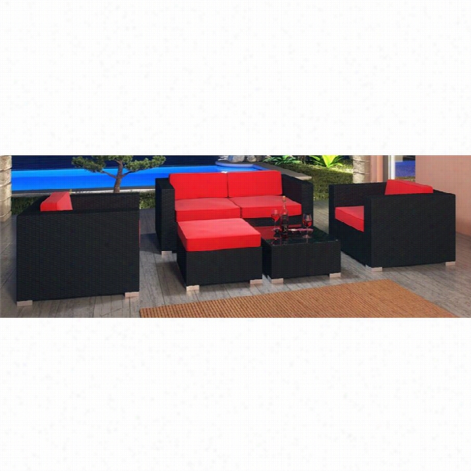 Modway Malibu 5 Piece Exterior Sofa Set In Espresao And Red
