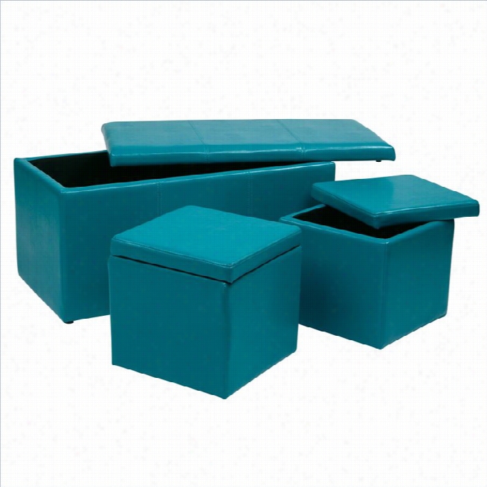 Officce Star Metro  3piece Vinyl Ottoman Set In Blue