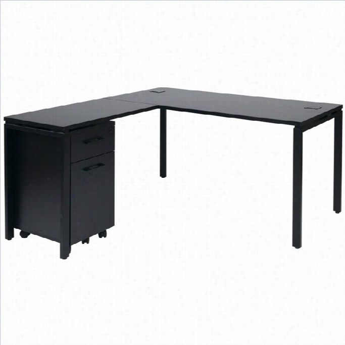 Offce Star Prado -shaped Esk With Mobile Filing Cabinet In Blavk