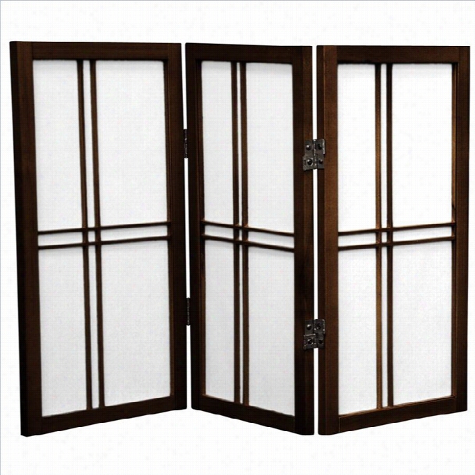 Oriental Desktop Double Cross 3 Panels Sh Oji Screen In Walnut