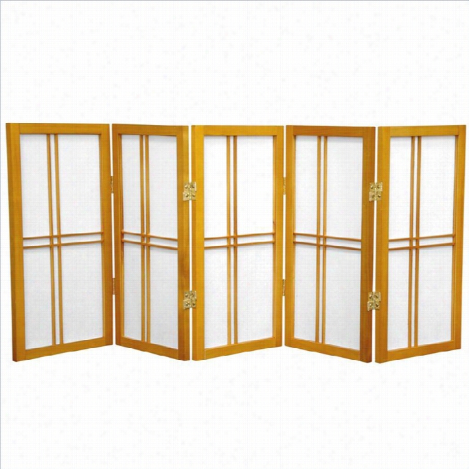 Oriental Desktop Double Cross 5 Panels Shoji Screen In Honey