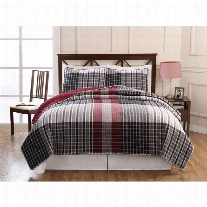 Pem America Black Adn Red Plaid King Quilt With 2 Shams