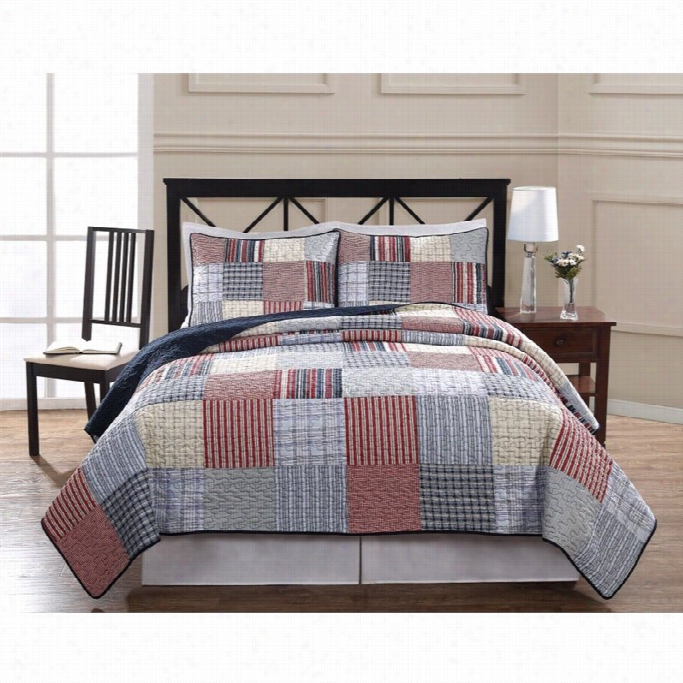 Pem America Plaid Patchworkquilt With 2 Shams In Blue-full Or  Queen