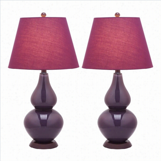 Safavieh Cybil Glass Double Gourd Lamp In Dark Purple (set Of  2)