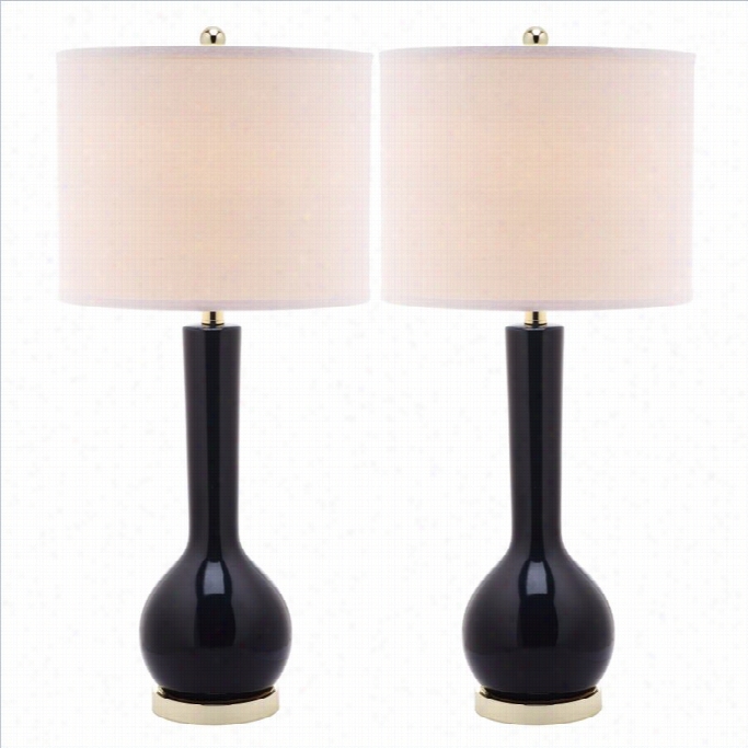 Safavieh Mae Long Neck Ceraamic Tabel Lamp In Navy (set Of 2)