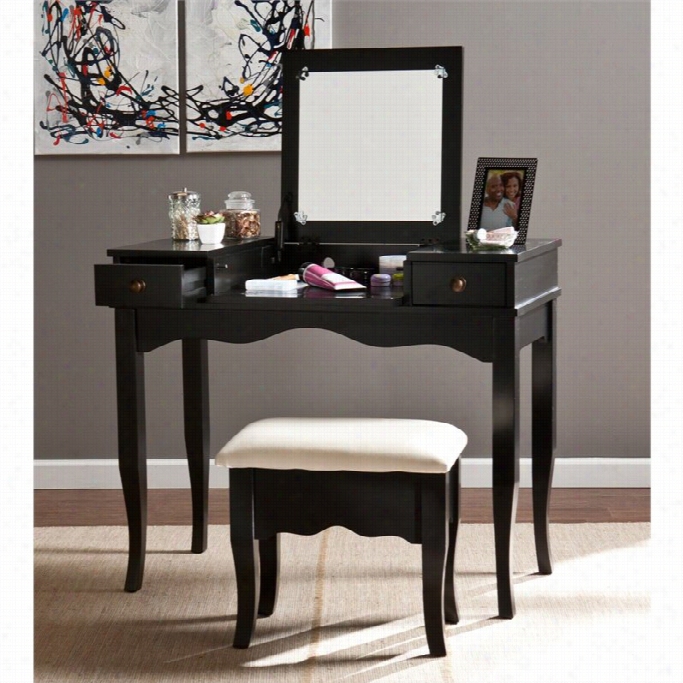 Southern Enterprises F Rancesca Vanity With Mirorr And Bench In Black