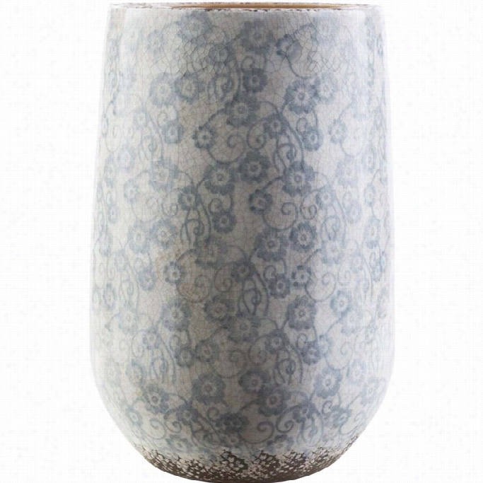 Surya Flora 17.9 X 12 Ceramic Vase In Glossy Slate And Taupe