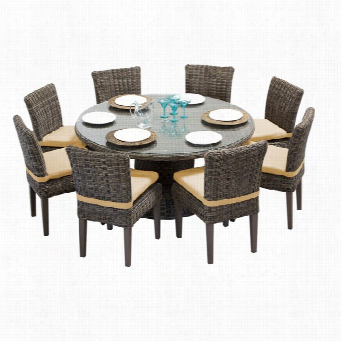 Tkc Cape Cod 60 9 Poece Wicker Patio Dining Set In Sesame