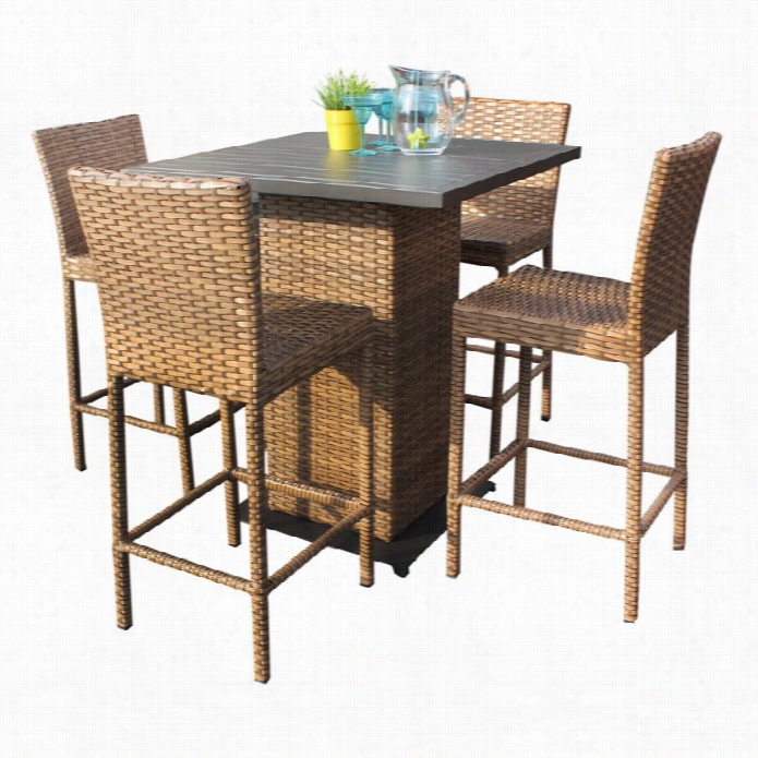 Tkc Laguna 5 Piece Wicker Patio Pub Set In Caramel