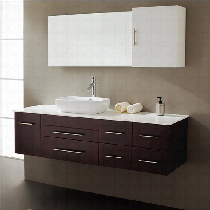 Virtu Usa Justine 59 White Stone Single Bathroom Vanity Cabinet Set In Espresso