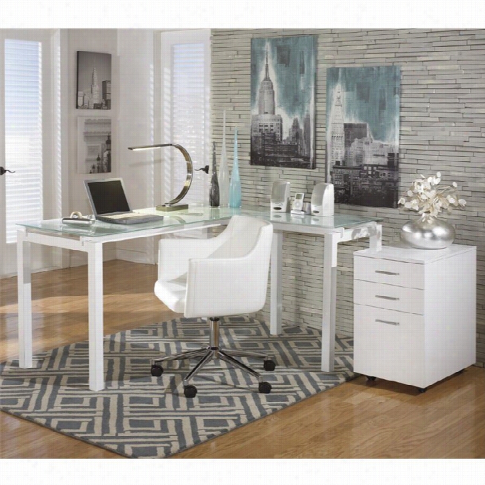 Ashley Baraga L Shaped Home Office Desk With Cha1r And File Cabinet
