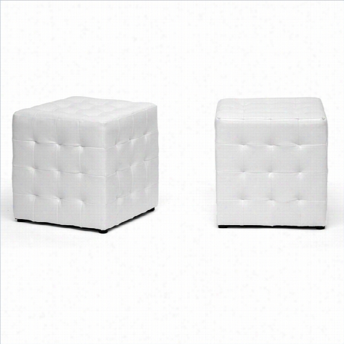 Baxton Studio Siskal Cube Ottomwn In White (set Of 2)