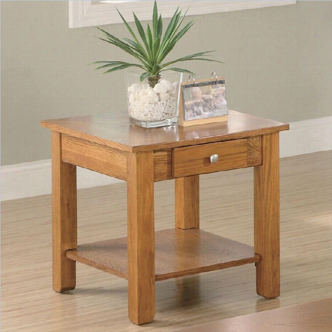 Ckaster Occaasional G Roup End Table With Drawer And Mean Shelf In Oak