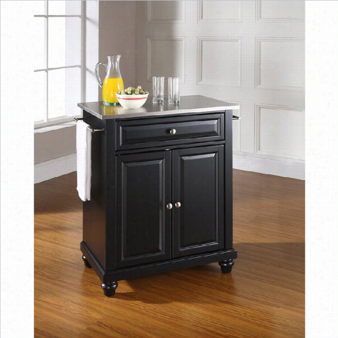 Crosley Furniture Cambridge Stainless Armor Top Black Kitchen Island