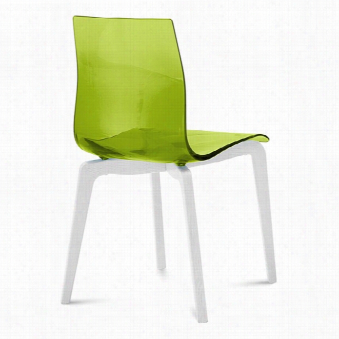 Doimtalia  Gel-l Dining Chair In Trransparent Green With White Legs