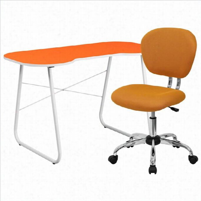 Flash Movables Computer Desk And Swivel Chair In Orange