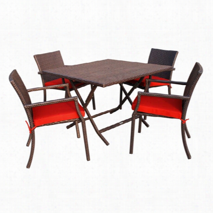 Jeco 5 Piece Wiccker Table Dining Set Iin Red