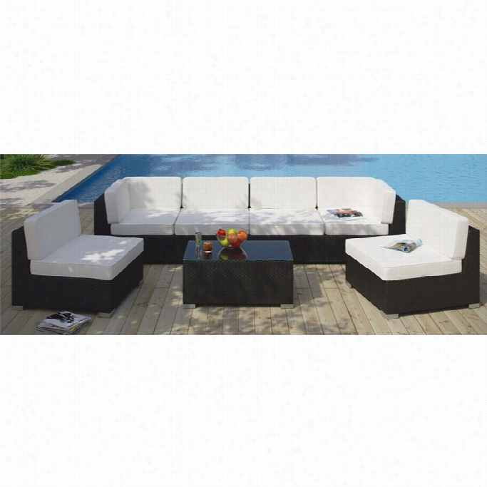 Modway Aero 7 Piece Outdoor Sofa Set In Espresso Ad Wwhite