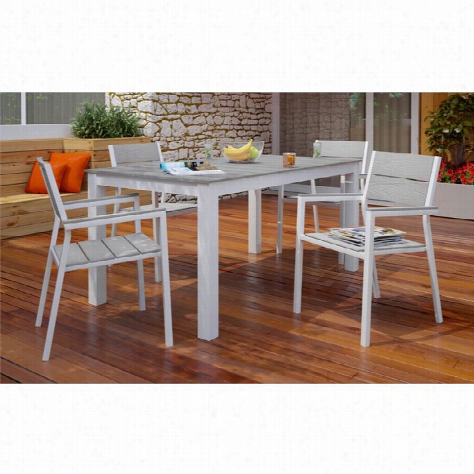 Modway Maine 5 Piece Outdoor Dining Set In White And Light Gray