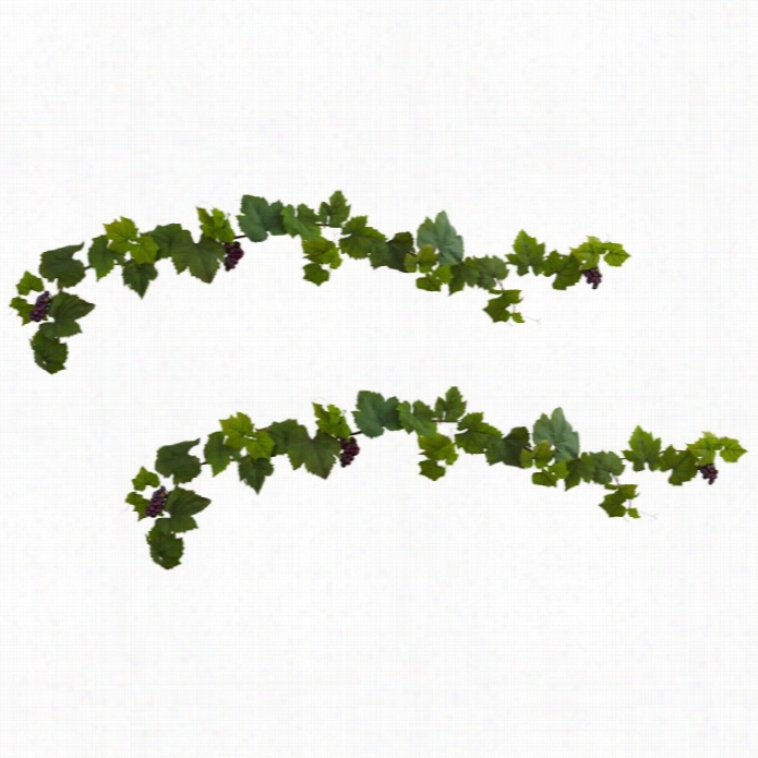 Stingily Natural 6' Grape Leaf Deluxe Garland With Gapes (set Of 2)