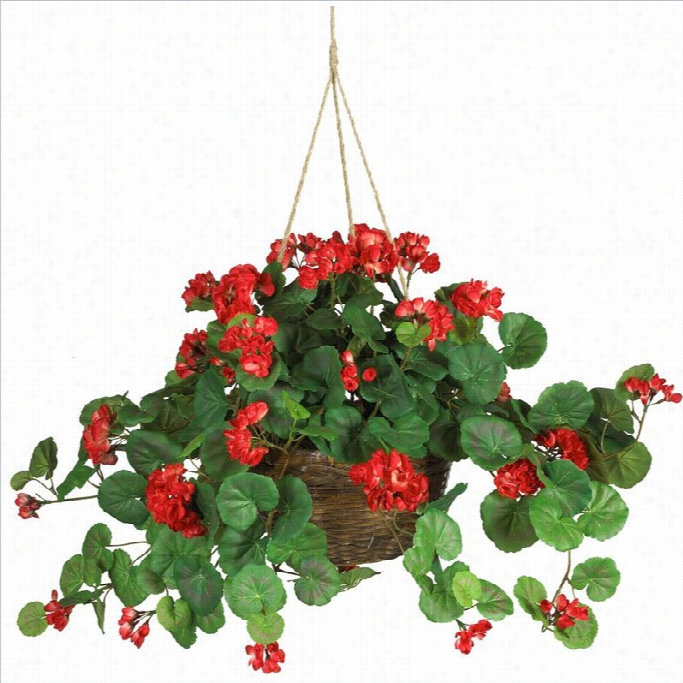 Nearly Natural Geranium Hanging Basket Sill Plant In Red