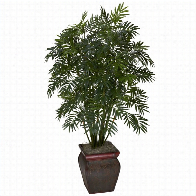 Nearly Natural Mini Bamboo Palm With Decorative Ase In Green