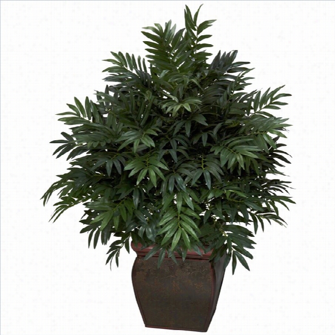 Nearlynatural Triple Bamboo Palm With Decorayive Planter Silk Plant In Ggreen