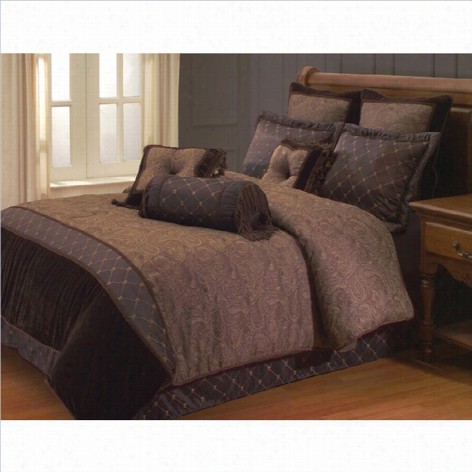 Opjlent P Aisley 9 Or 10  Drama Comforter Set In Brown-9 Piece Queen