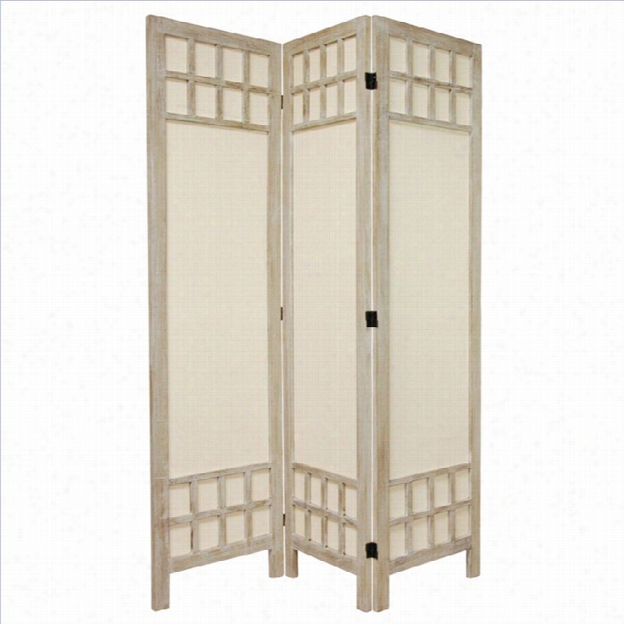 Oriental Furniture Tall Window Pane 3 Panel Roim Divider In White