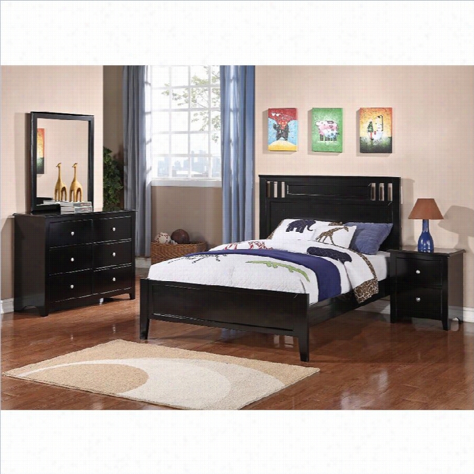 Poundex 4 Piece Bedroom Set In Black-twin