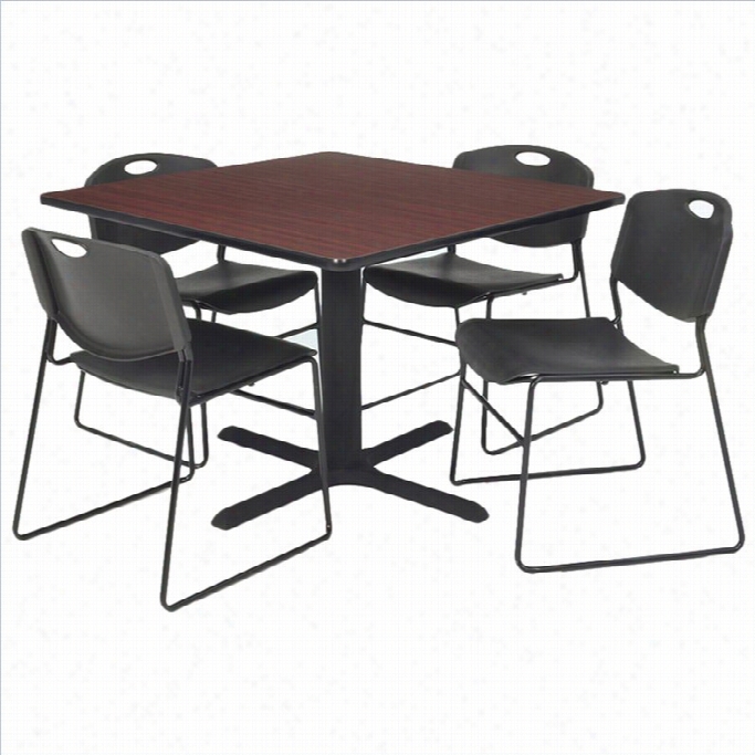 Regecy Square  Table With 4  Zeng  Stack Chairs In Mahogany And Black-30