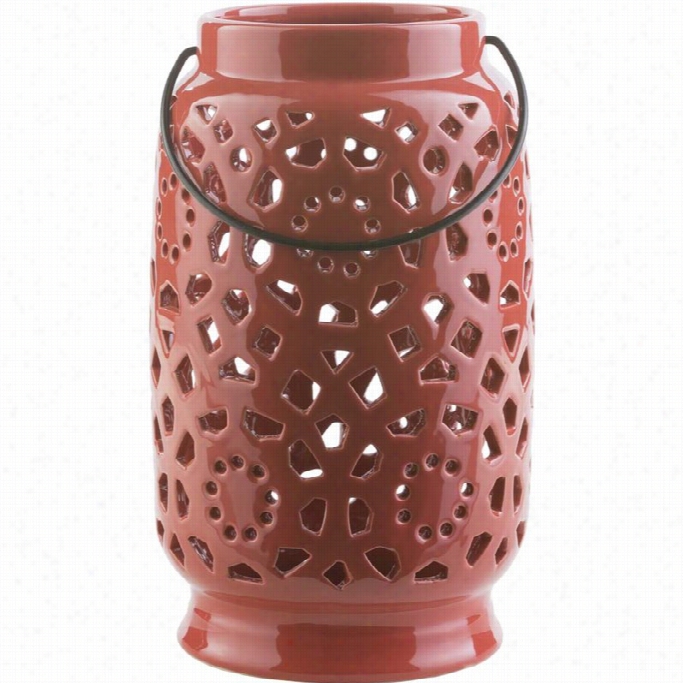 Surya Avery 11 X 6.5 Ceramic Lantern In Glossy R Ed