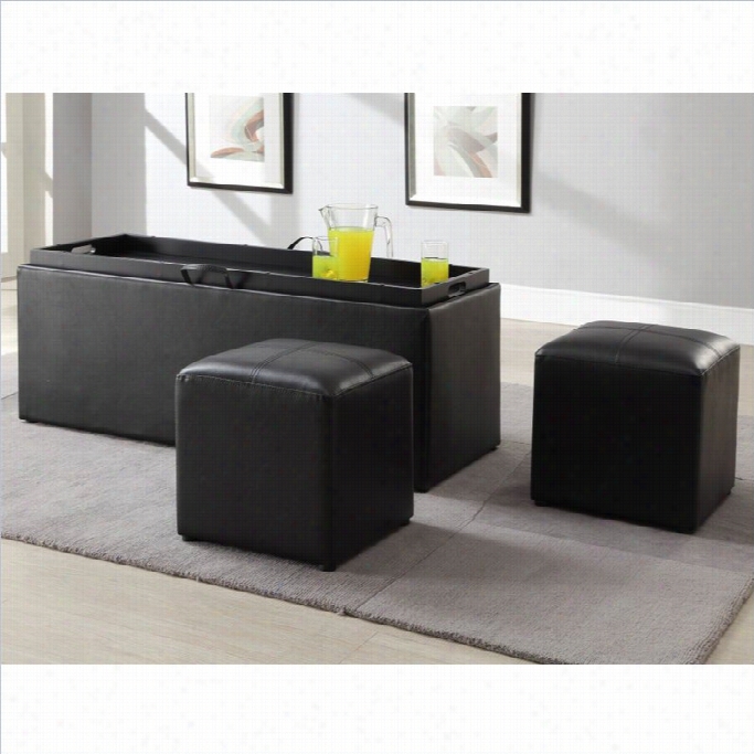 Trent Home Blasey Faux Leathre Storage Becnh With 2 Ottomans