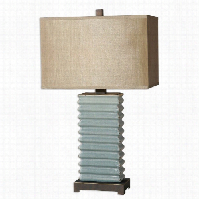 Uttermos Tlupara Ceramic Lamp In Distressed Crackled Blue