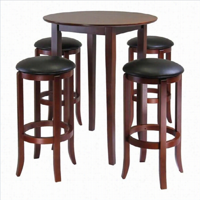 Wihsome Fiona 5 Pieces Roound High/pub Table Attitude In Antique Walnut