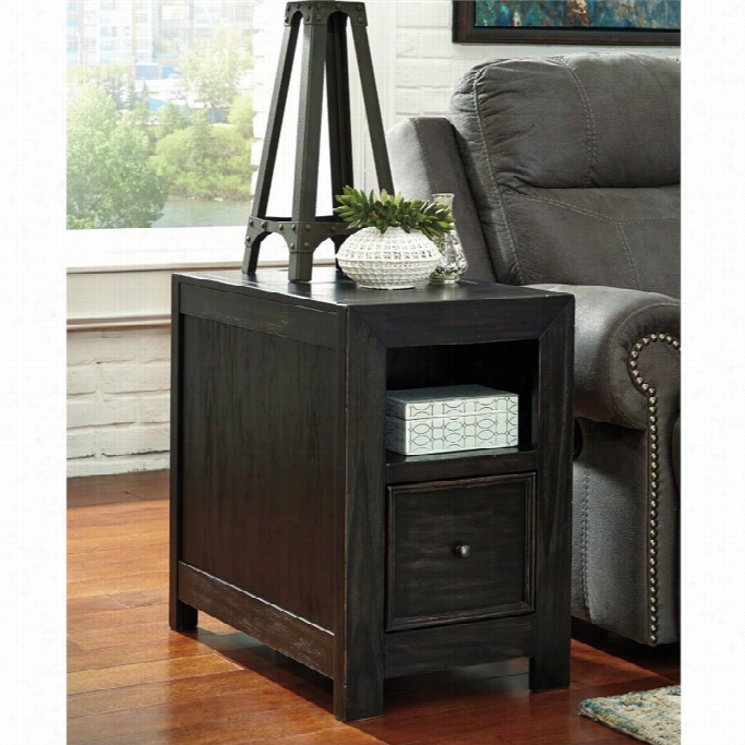 Ashley Gavelston Chair Si De End  Table In Rubbed Black