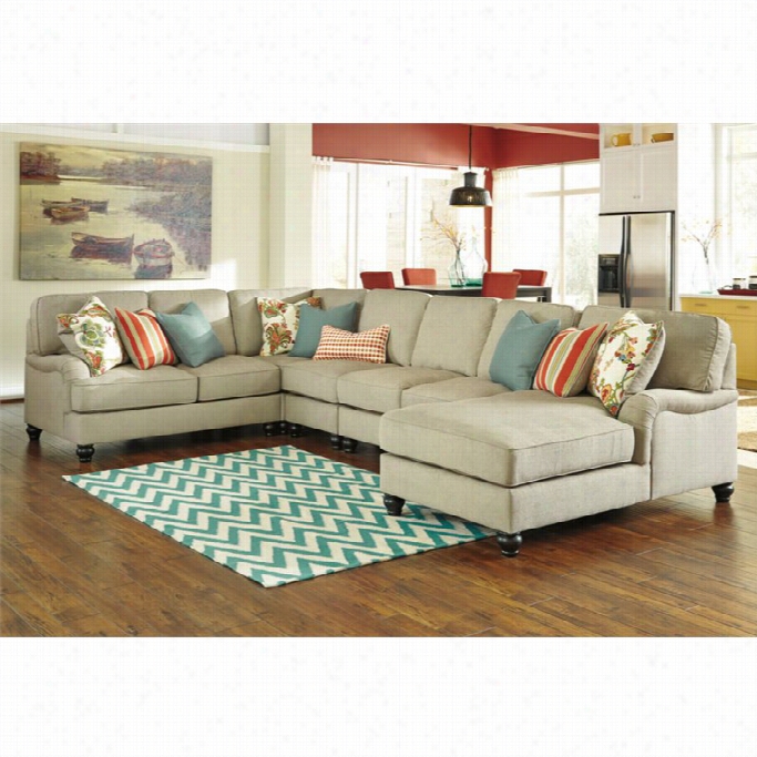 Ashley K Erridon 5 Piece Fabric Right Chais Esectional In Putty