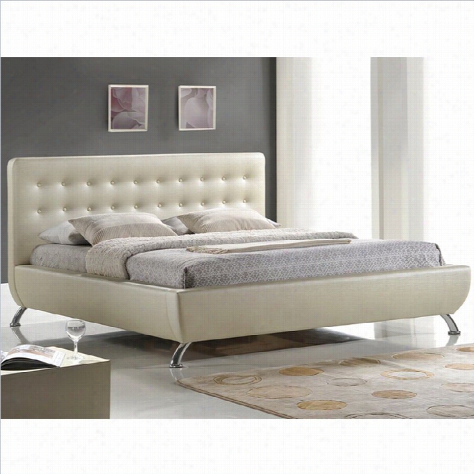 Baxton Studio Elizabeth Pearlized Tufted Platform Bed In Almond-queen