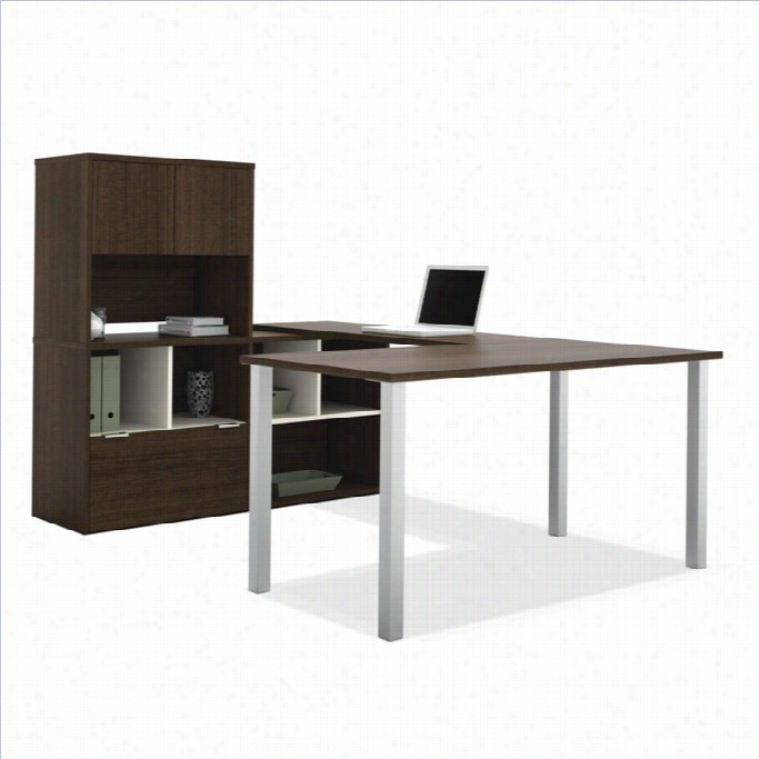 Bestar Contempo U-shaped Desk With Hutch In Tuxedo