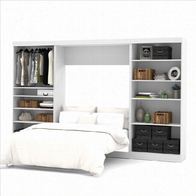 Bestar Pur 13 Full Wall Bed With 2  Piece Storage Unit In White