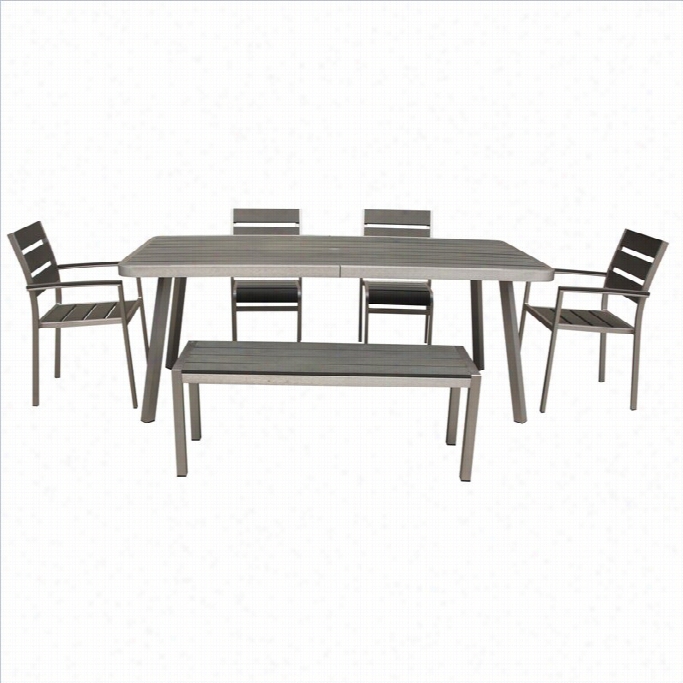 Boraam Santorini 6 Pieece Metal Patio Dining Set In Aluminum