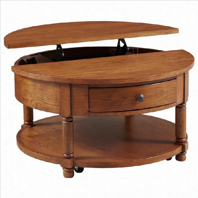 Broyhll Attic Heirloojs Round Lift Top Cocktail Table In Oa