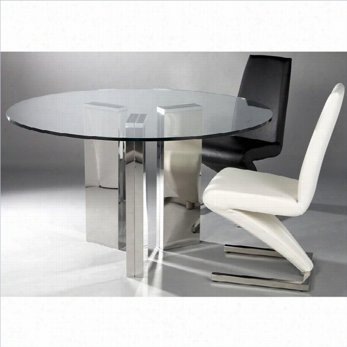 Chintaly Sabrina Rou Nd Dining Stand  With Glass Crop In Stainless Case-harden