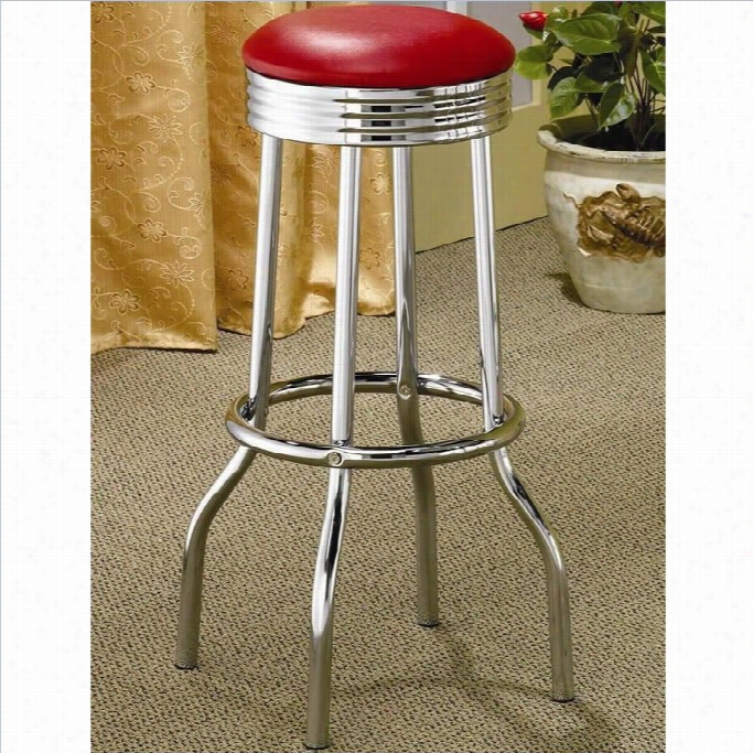 Coaster Ceveland 29 Chrome Plated Soda Fountain Bar Stool In Red