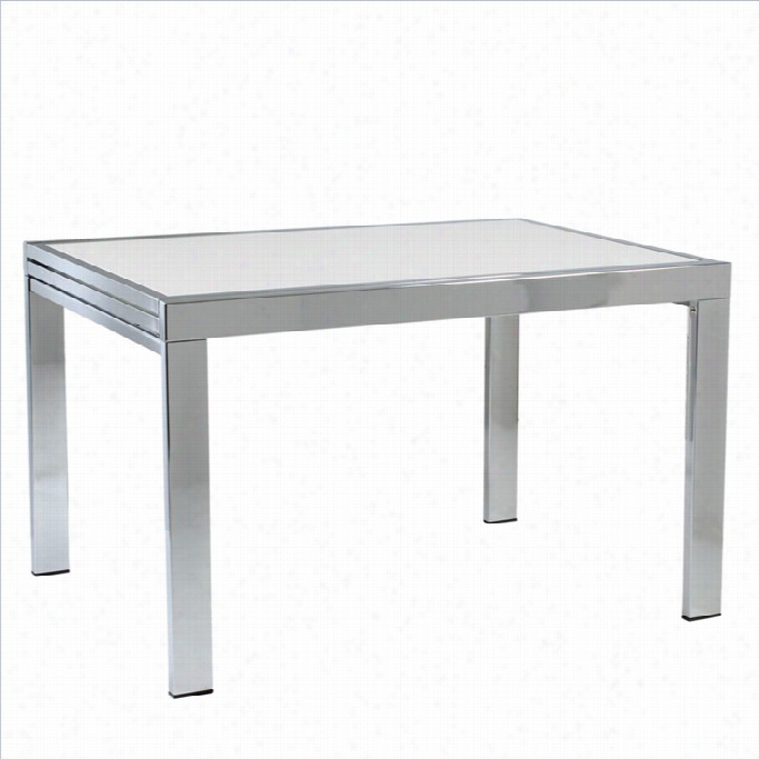 Eurostyle Duo Rectangular Extensino Dining Table In Chrome And Pure  White Glass