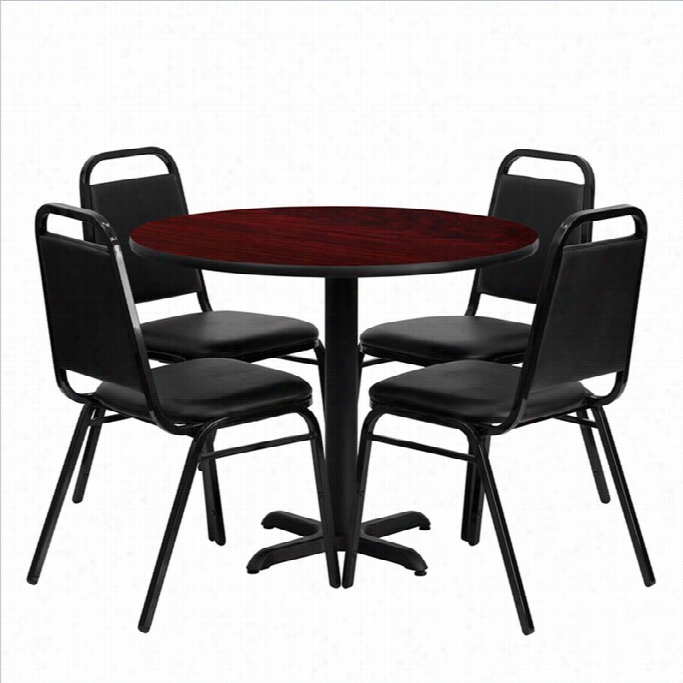 Flash Furniture 5 Piece Laminate Table Set In Amhogany And Black