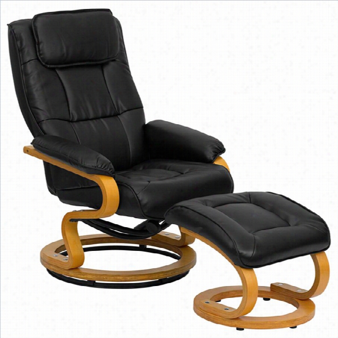 Flash Furniture Recliner And Ottoman In Black With Swiveling Base